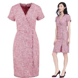 Banana Republic Mad Men Fringe Tweed Drape Weap Front Dress Peitite Size 10 BR